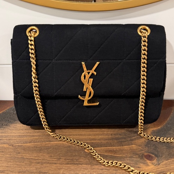 Yves Saint Laurent Jamie Jersey Black Quilted Shoulder Bag with Gold Chain - Picture 3 of 17